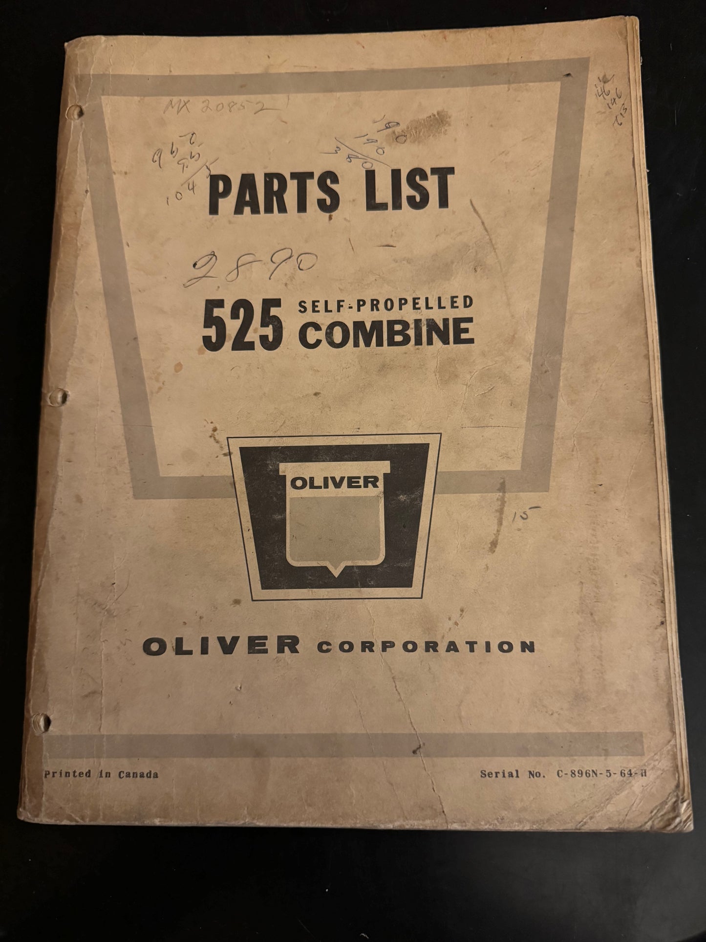 Oliver _ 525 Self Propelled Combine _ Parts List