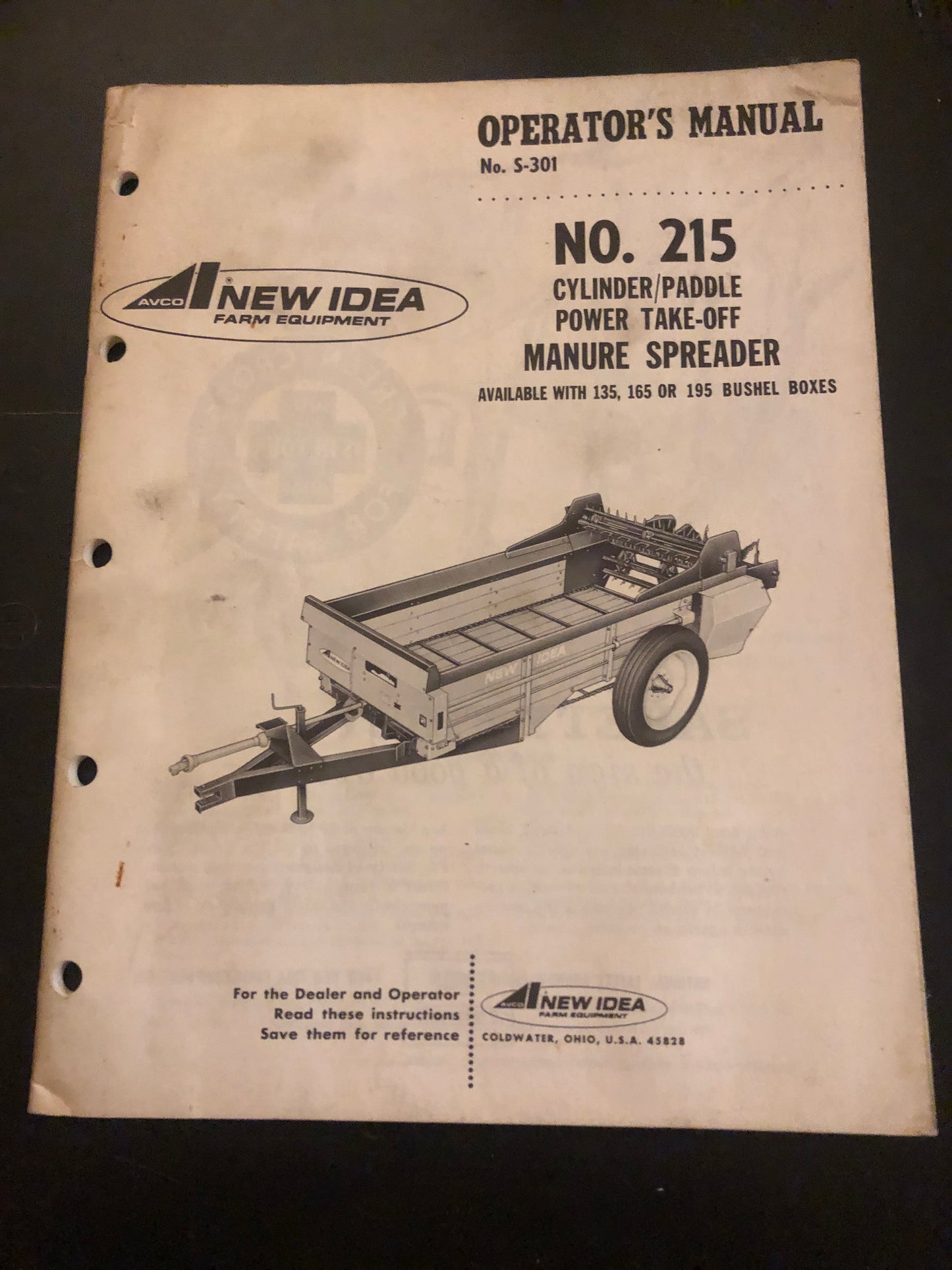 New Idea _ no 215 cylinder/paddle power take-off Manure Spreader _ Operator’s Manual