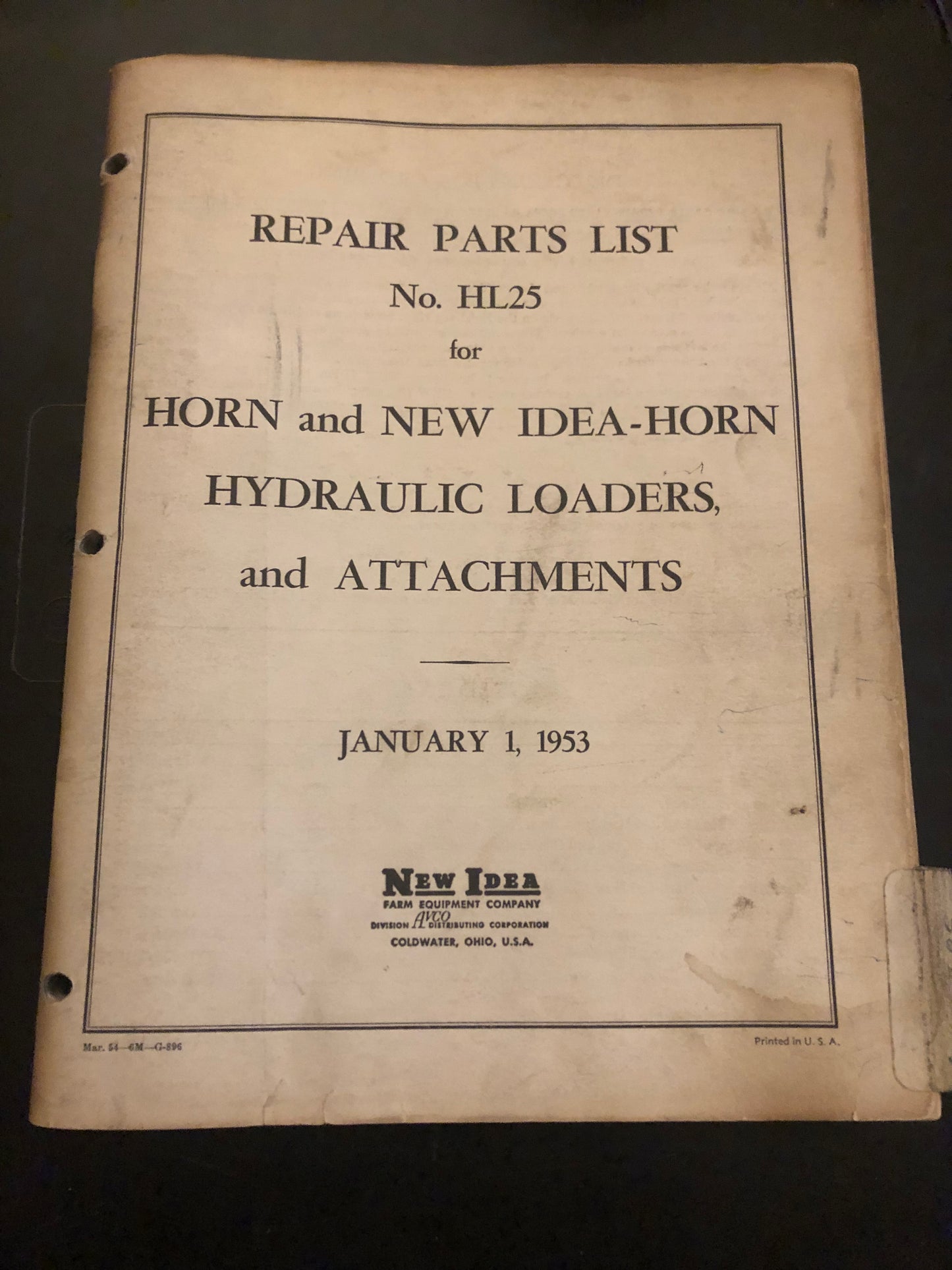 New Idea _ HL25 Horn & Idea-Horn Hydraulic Loaders and Attachments _ Repair Parts List