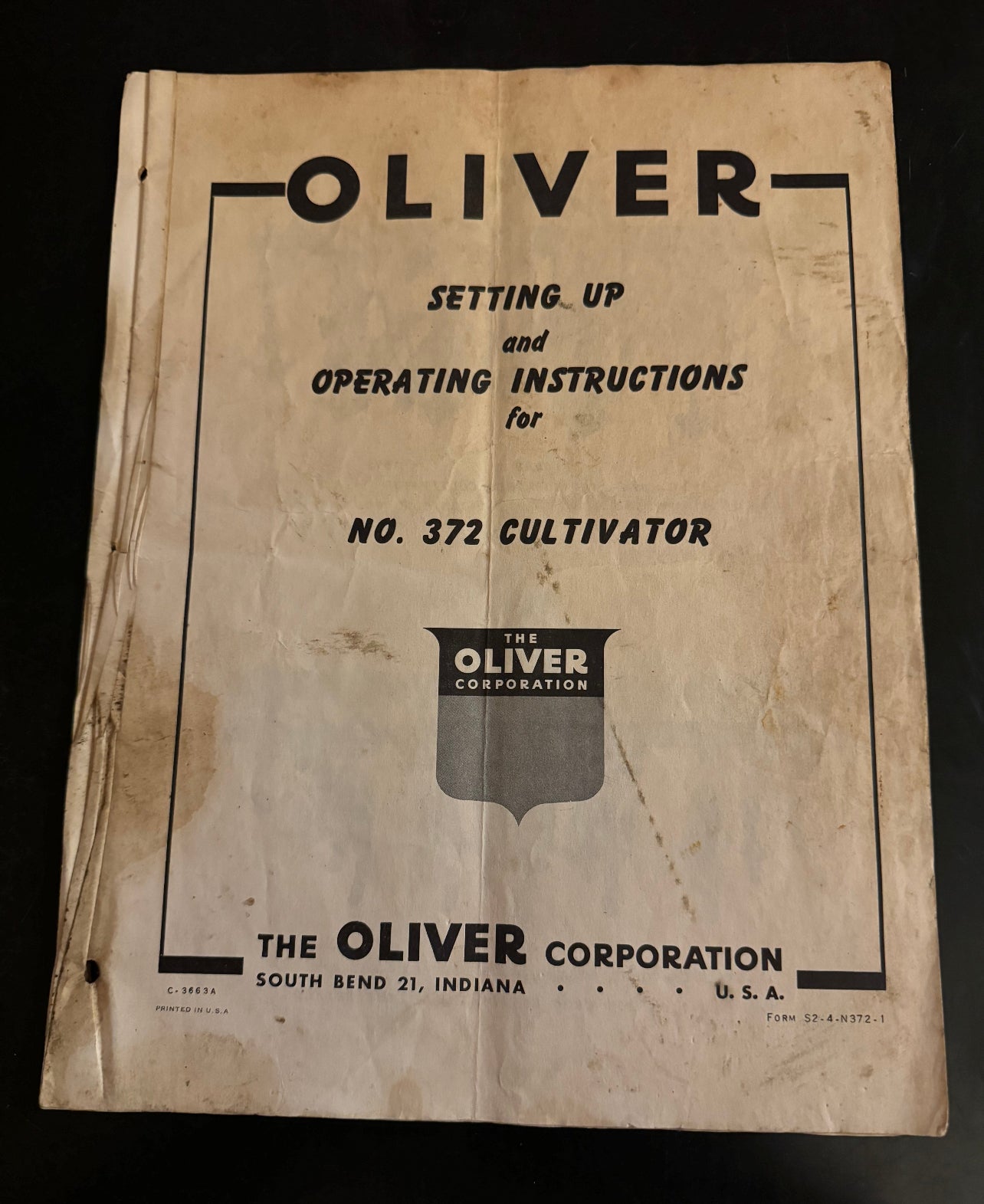 Oliver Parts Book No 372 Cultivator