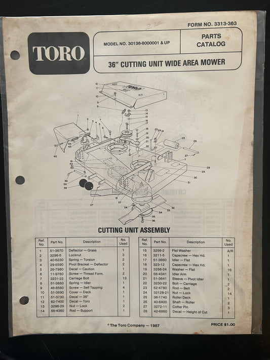 Toro _ 36" CUTTING UNIT WIDE AREA MOWER _ Parts Catalog