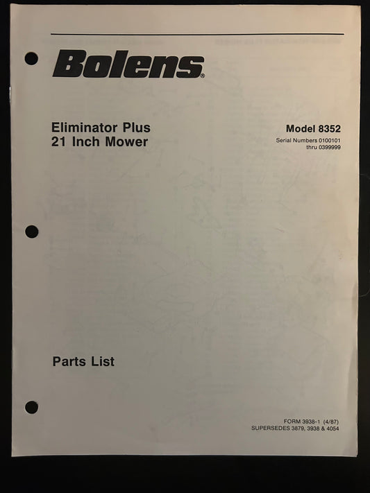 Bolens _ Eliminator Plus Mower 21” model 8352 _ Parts List