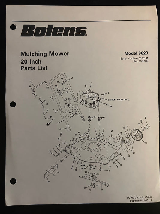 Bolens _ Mulching Mower 20” model 8623 _ Parts List