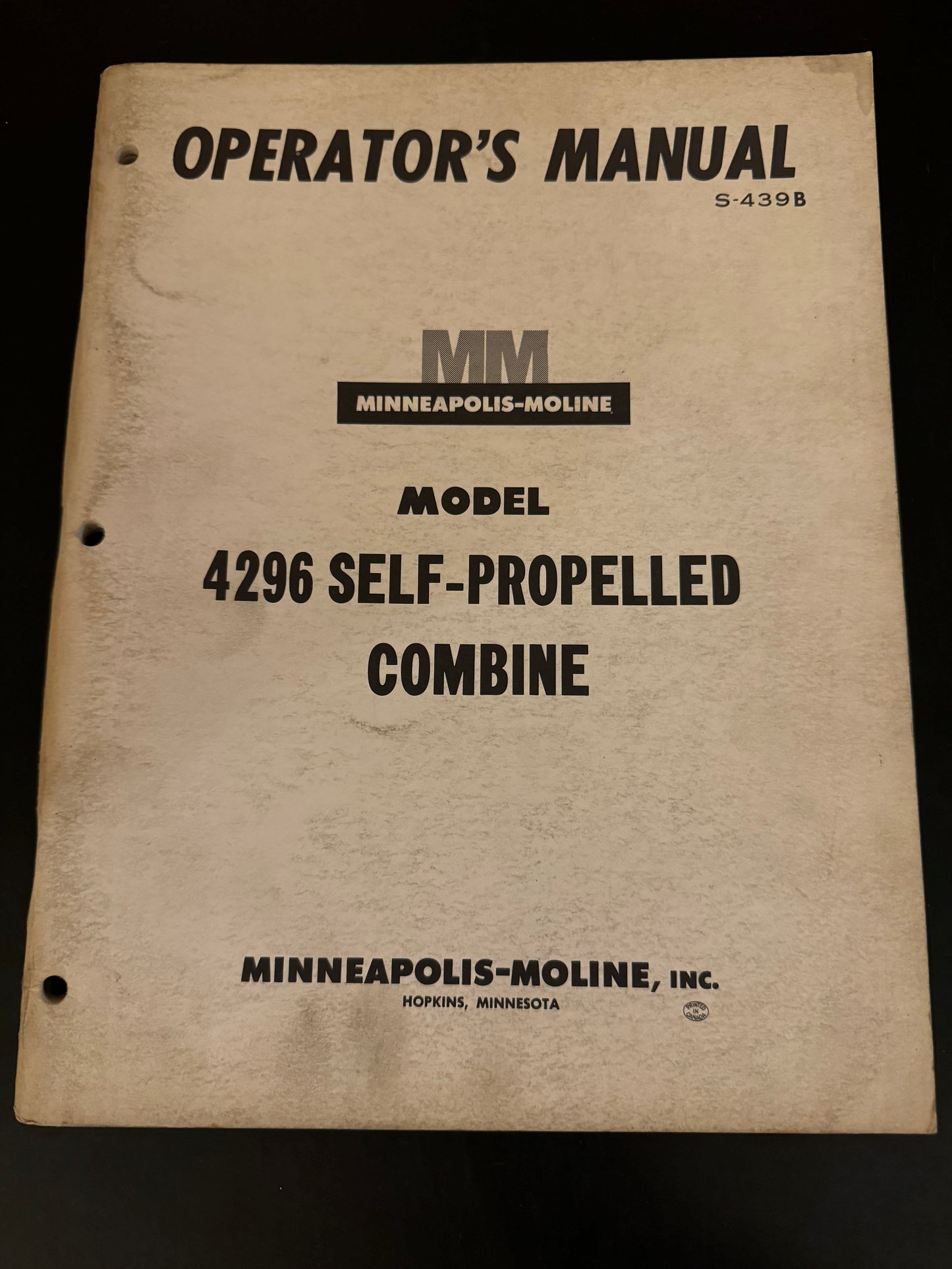 Minneapolis Moline _ model 4296 Self-Propelled Combine _ Operator’s Manual S-439B