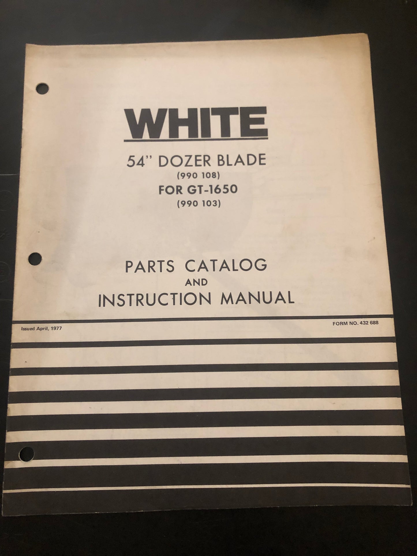 White _ 54” Dozer Blade for GT-1650 _ Parts Catalog & Instruction Manual