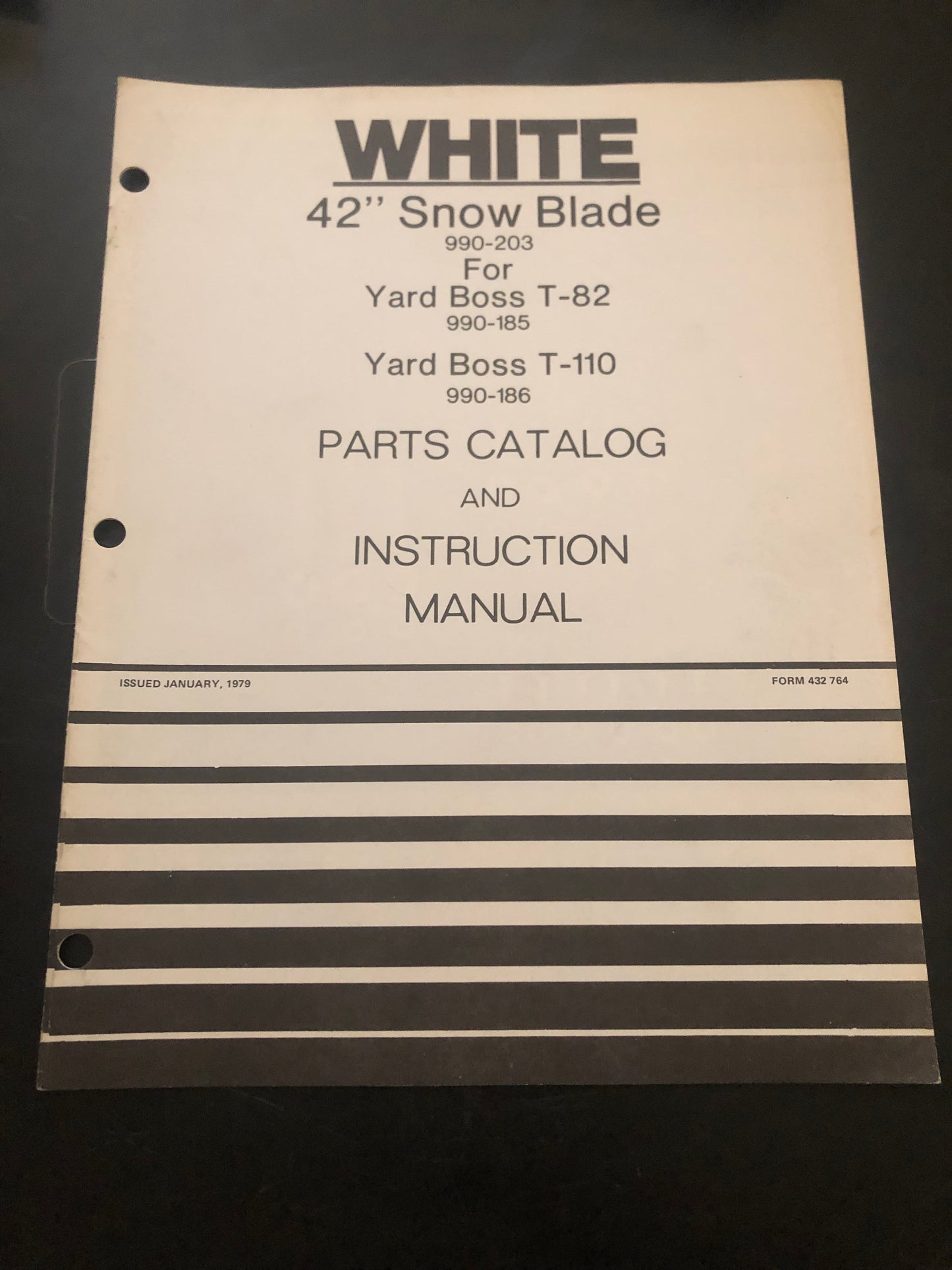 White _ 42” snow blade for Yard Boss T-82 & T-110 _ Parts Catalog & Instruction Manual