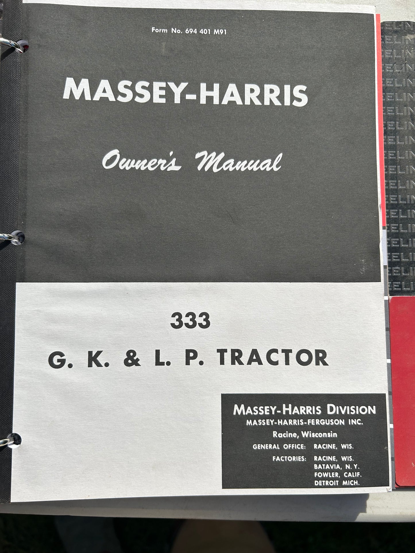 Massey Ferguson MF 333 G, K & LP Tractor _ Owner’s Manual