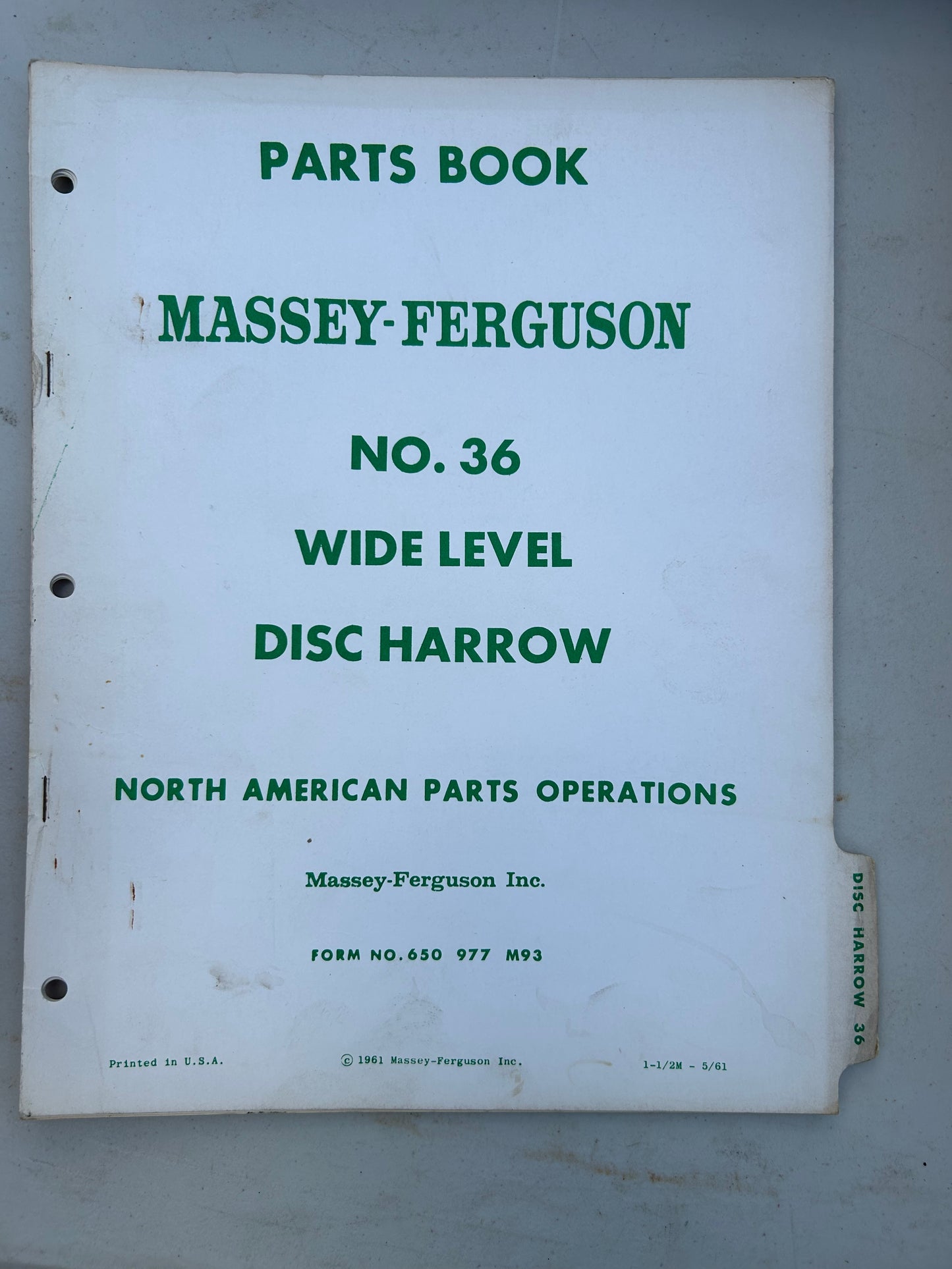 Massey Ferguson MF 36 Wide Level Disc Harrow _ Parts Book