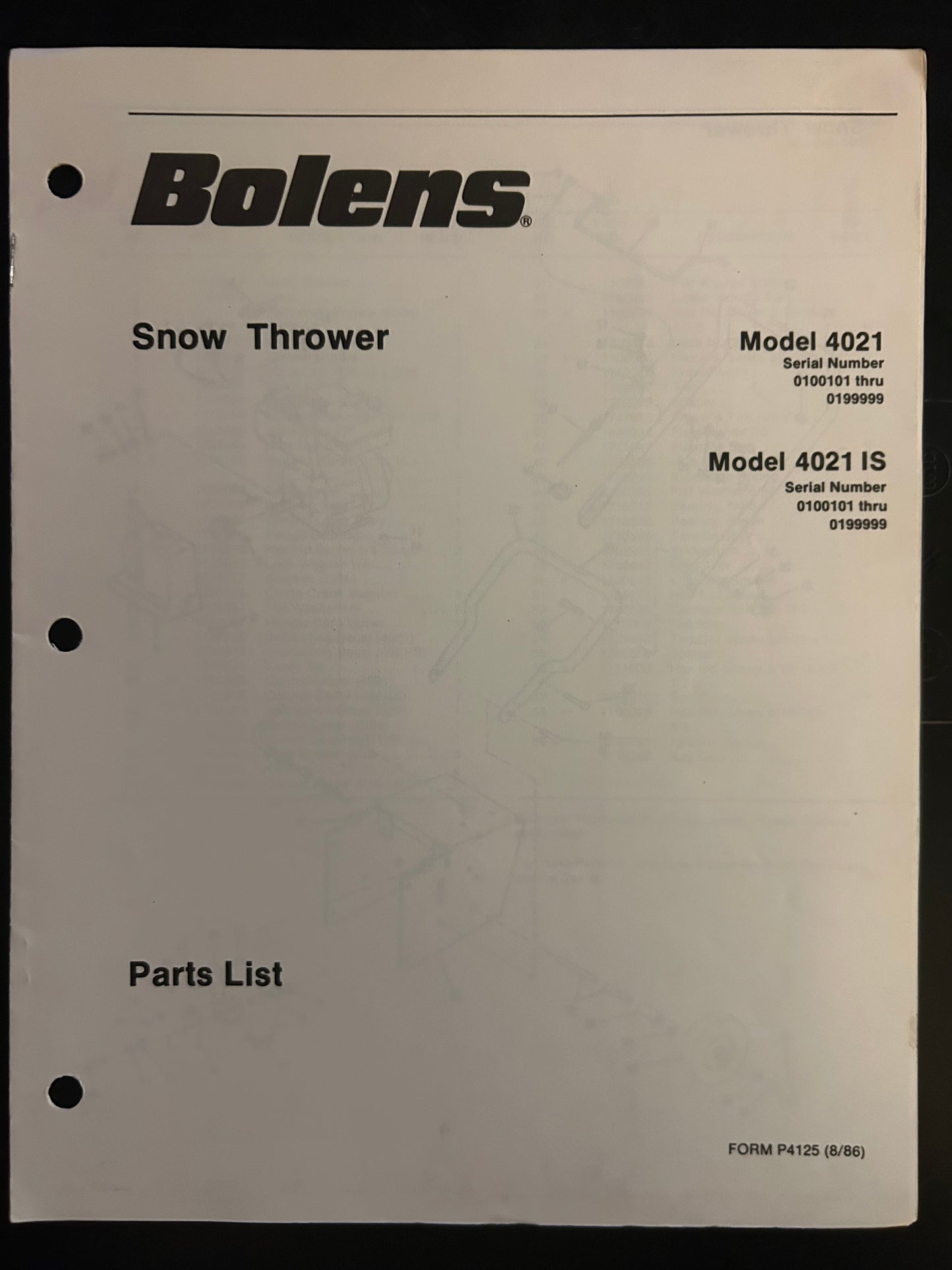 Bolens _ Snow Thrower model 4021 & 4021 IS _ Parts List