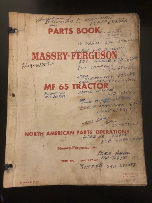 Massey Ferguson _ MF 65 Tractor _ Parts Book Form 690 237 M5