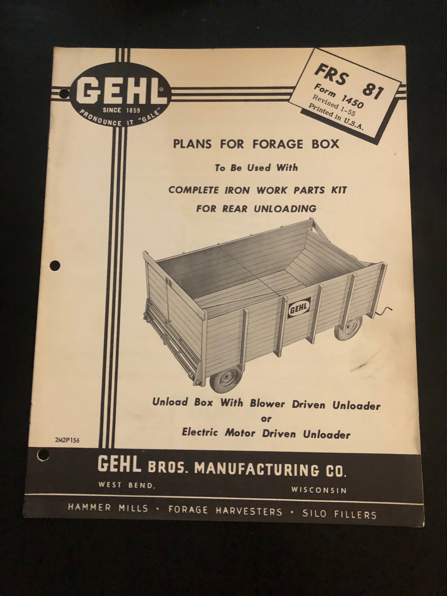 Gehl _ Plans for Forage Box FRS 81 _ used with Complete Iron Parts Kit for Rear Unloading form 1450