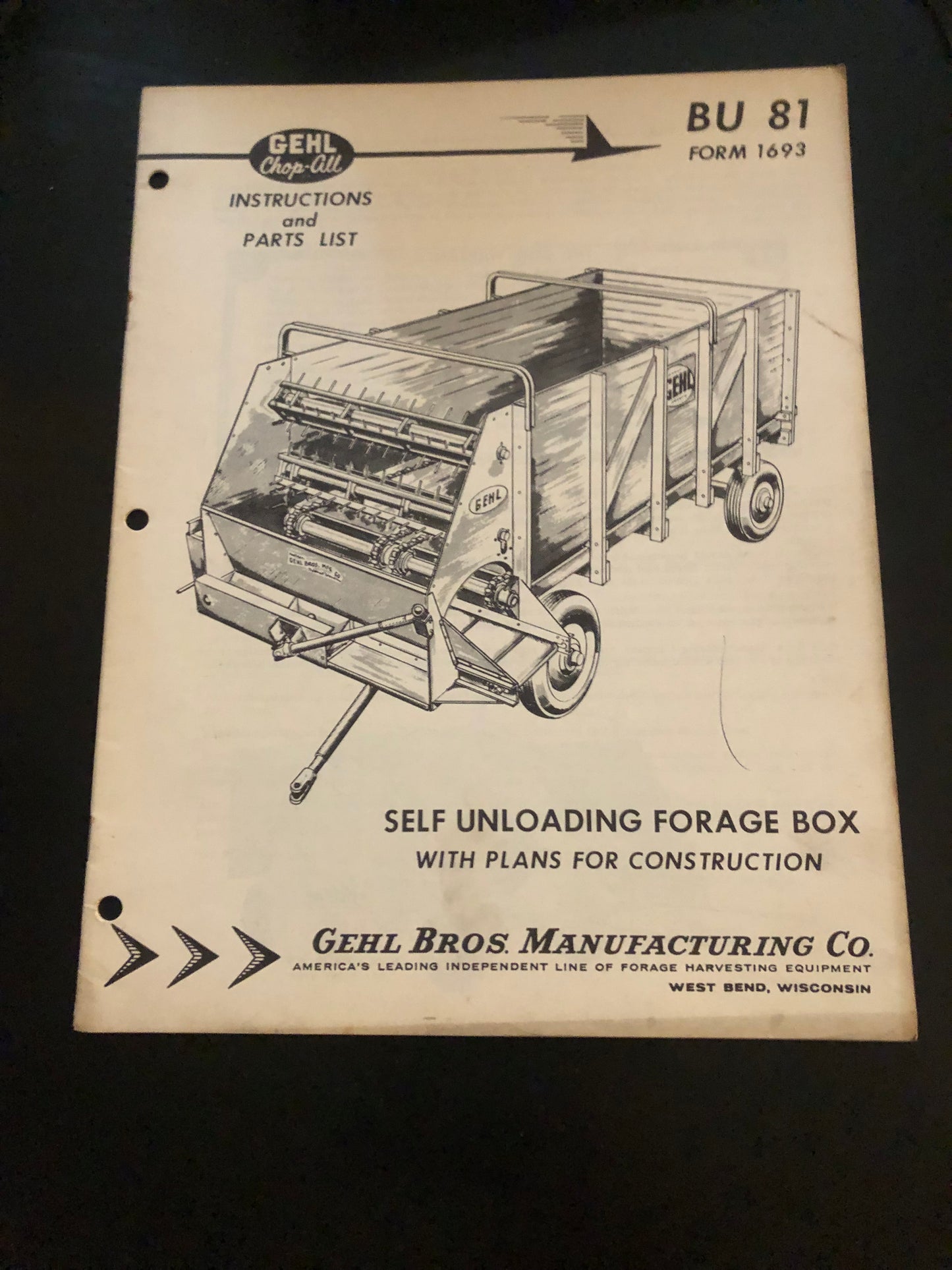 Gehl _ Self Unloading Forage Box BU 81 _ Instructions & Parts List Form 1693