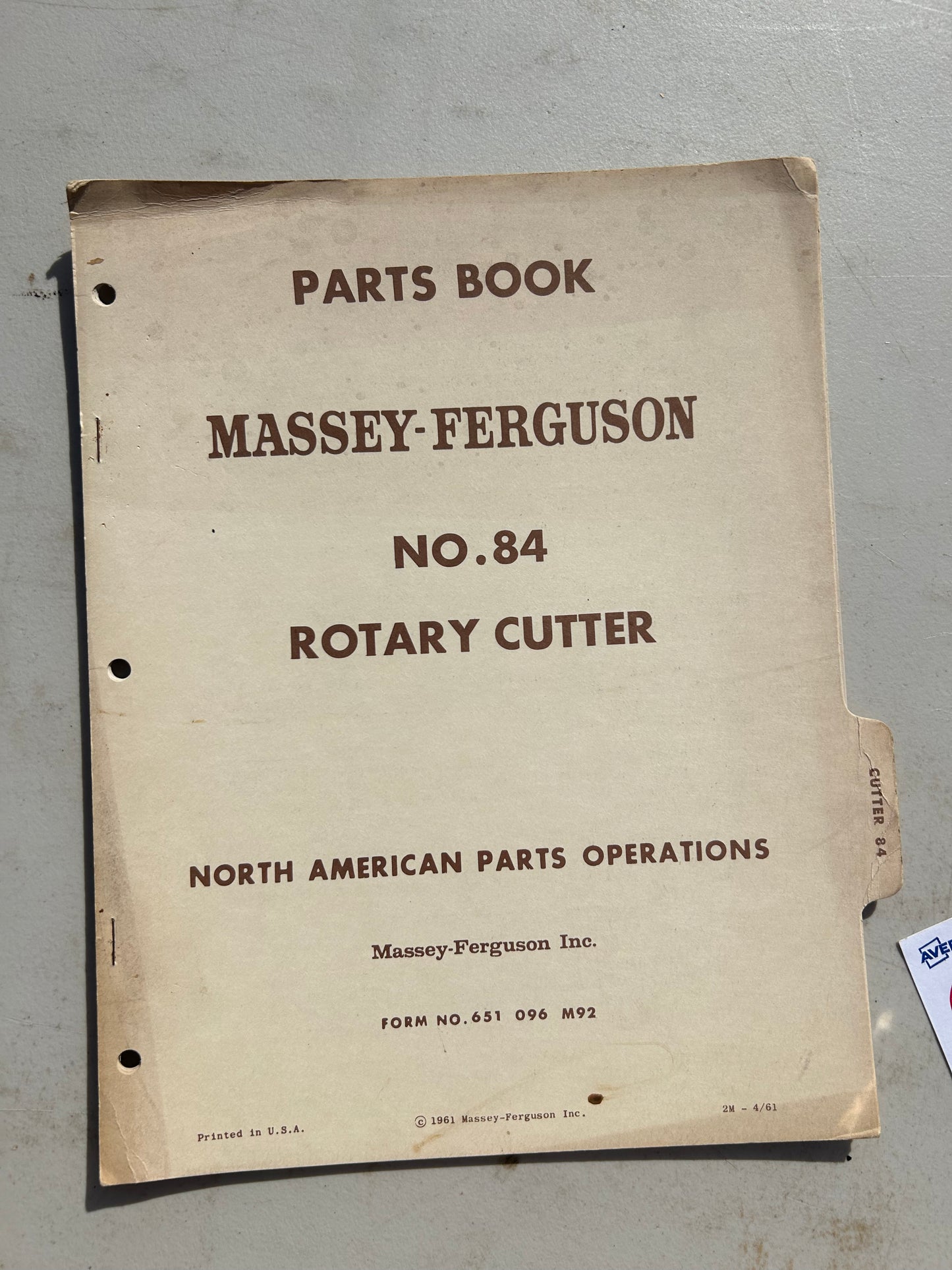 Massey Ferguson No 84 Rotary Cutter _ Parts Book