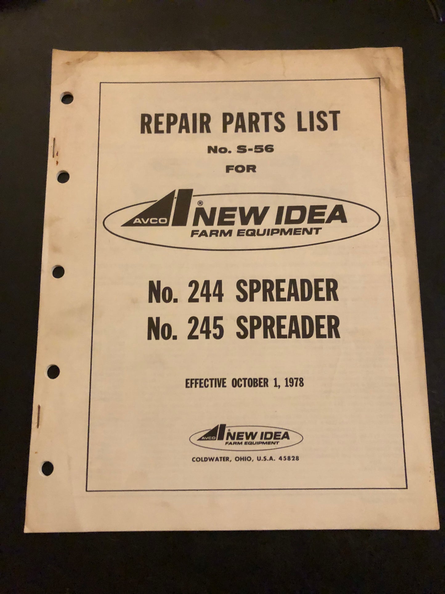 New Idea _ no 244 & 245 Spreader _ Repair Parts List