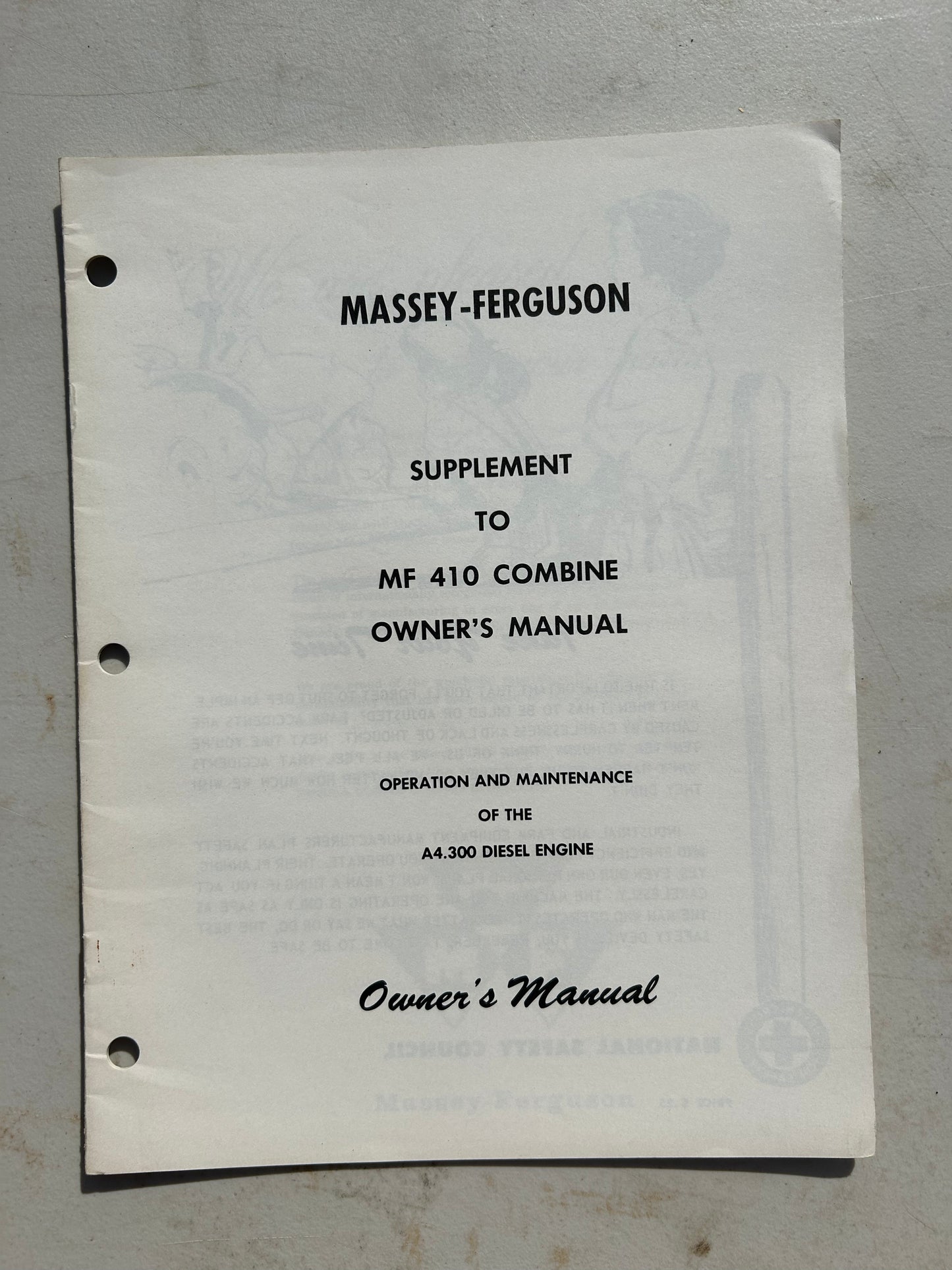 Massey Ferguson Supplement to MF 410 Combine _ Owner’s Manual