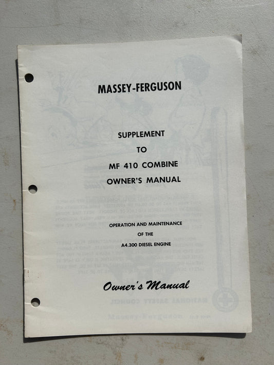 Massey Ferguson Supplement to MF 410 Combine _ Owner’s Manual