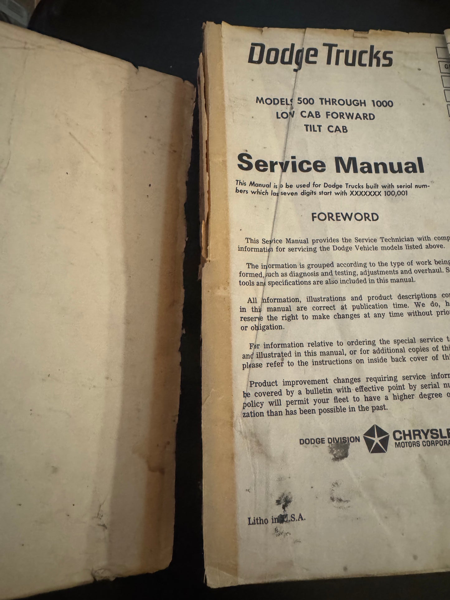 Dodge Trucks _  Low Cab Forward & Tilt Cab Model 500-1000 _ Service Manual