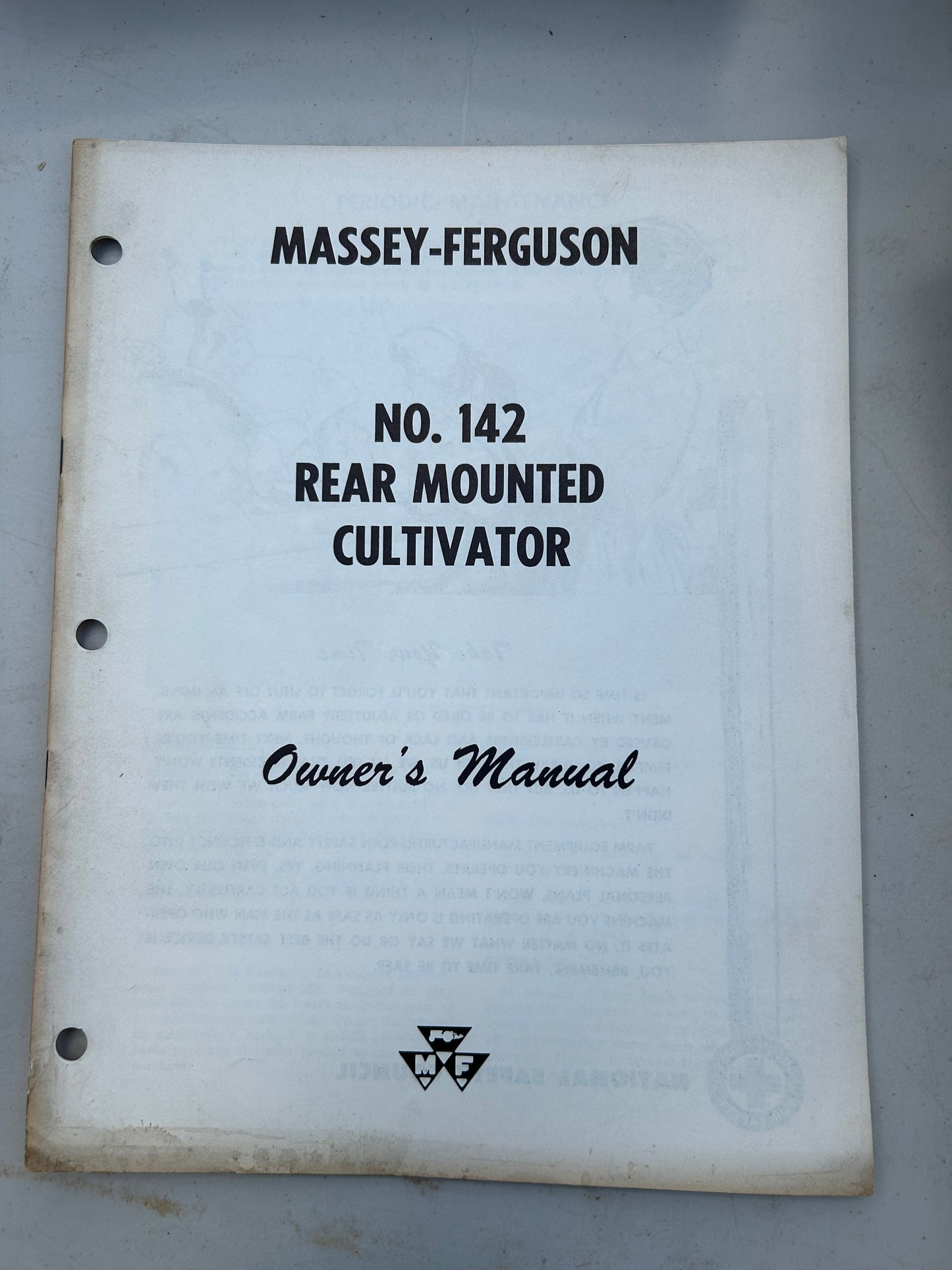 Massey Ferguson No 142 Rear Mounted Cultivator _ Owner’s Manual