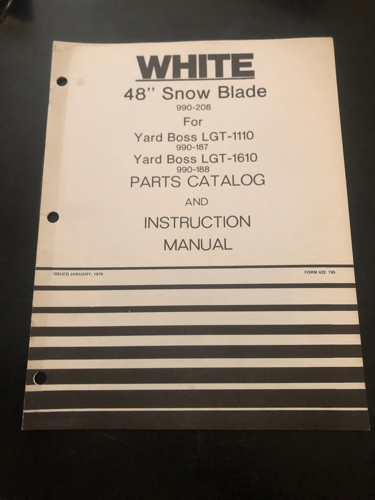 White _ 48” Snow Blade for LGT-1110 & LGT-1610 _ Parts Catalog & Instruction Manual