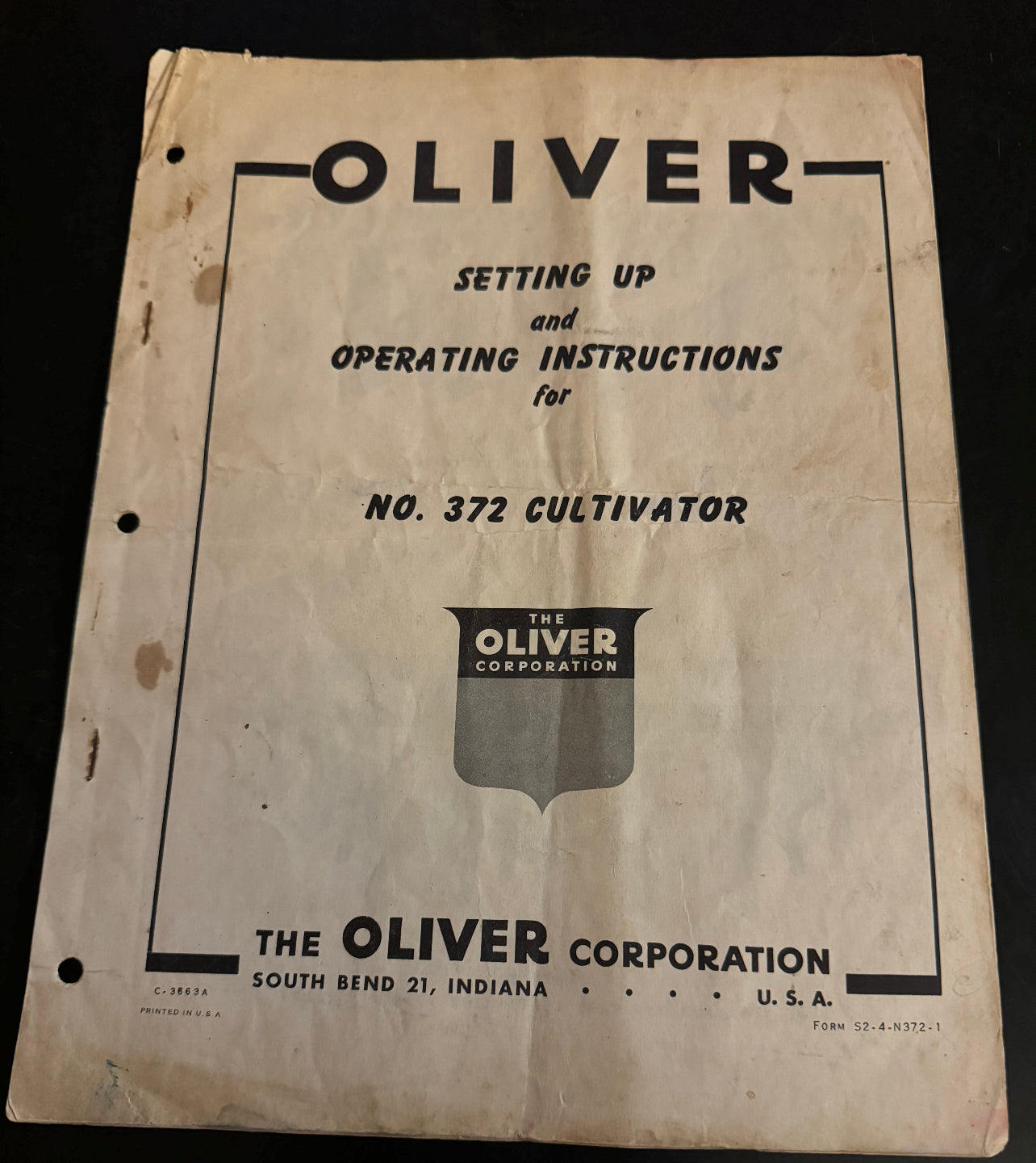 Oliver Parts Book No 372 Cultivator