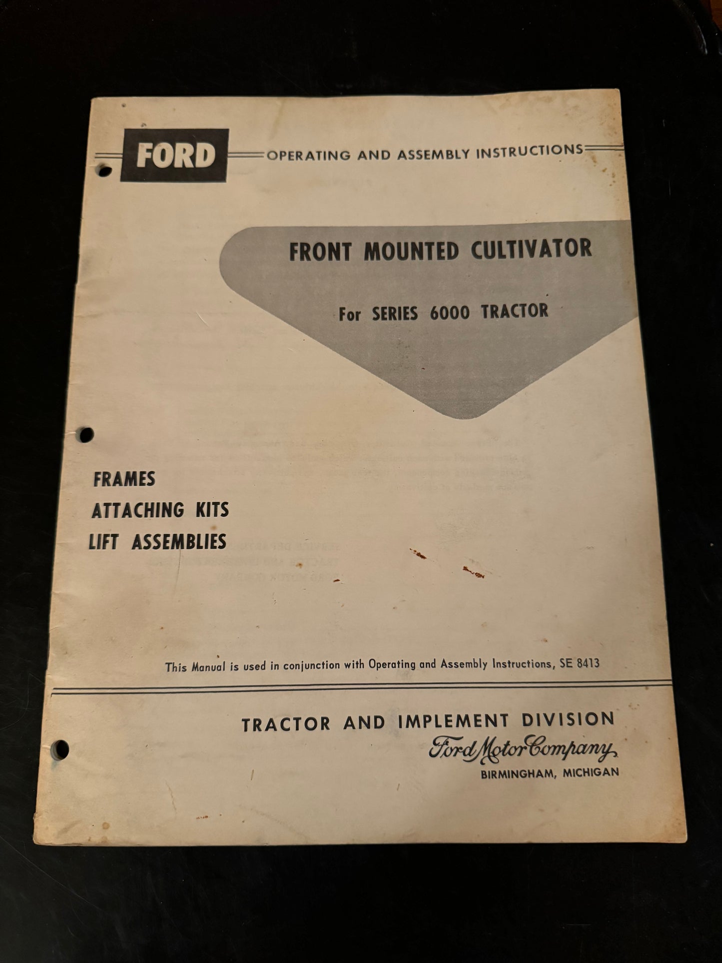 Ford _ Front Mounted Cultivator for series 6000 Tractor _ Operating & Assembly Instructions