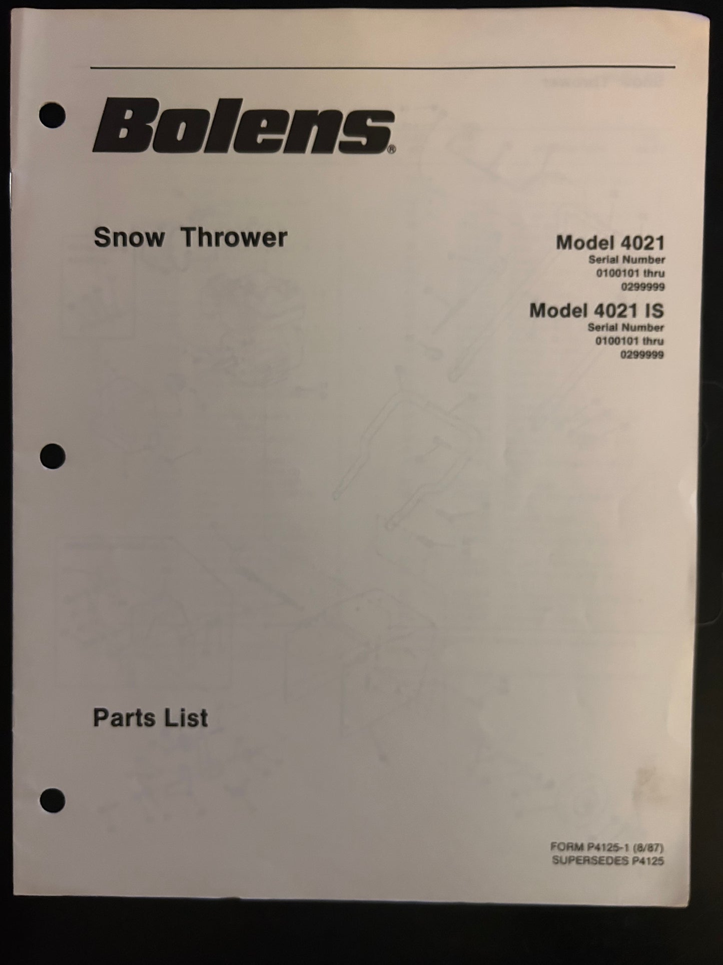 Bolens _ Snow Thrower model 4021 & 4021 IS _ Parts List