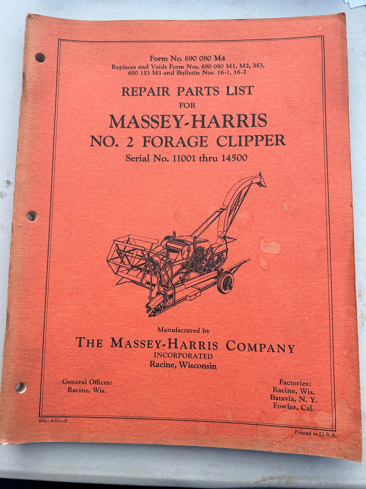 Massey Harris No 2 Forage Clipper _ Repair Parts List