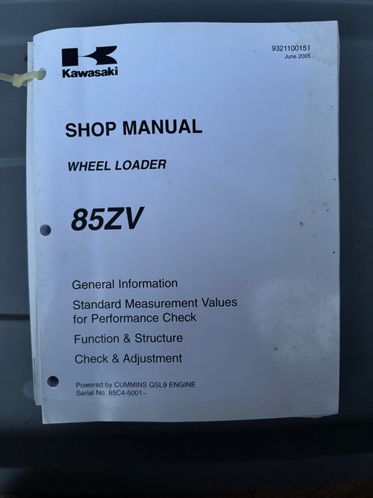 Kawasaki _ Wheel Loader 85ZV 9321100151 June 2005 _ Shop Manual