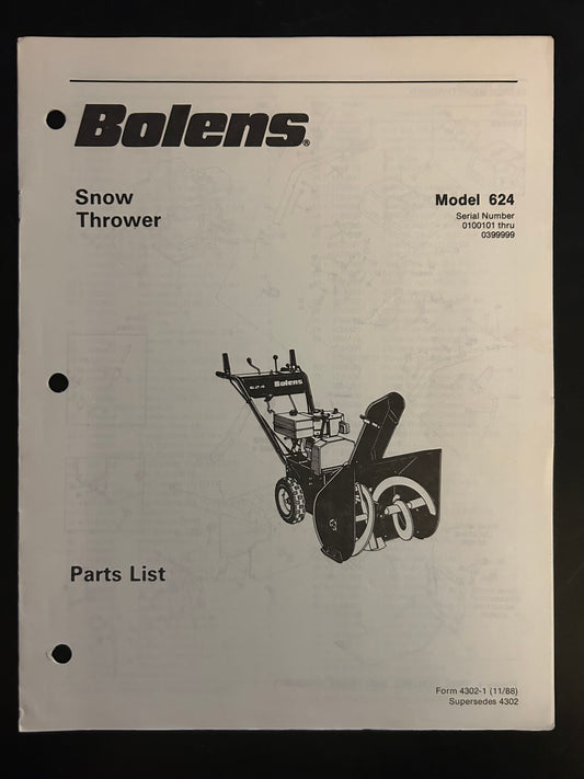 Bolens _ Snow Thrower model 624 _ Parts List
