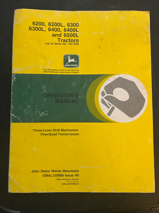John Deere _ 6200, 6200L, 6300, 6300L, 6400, 6400L & 6500L Tractors _ English/French edition Operator’s Manual OMAL150989 H9