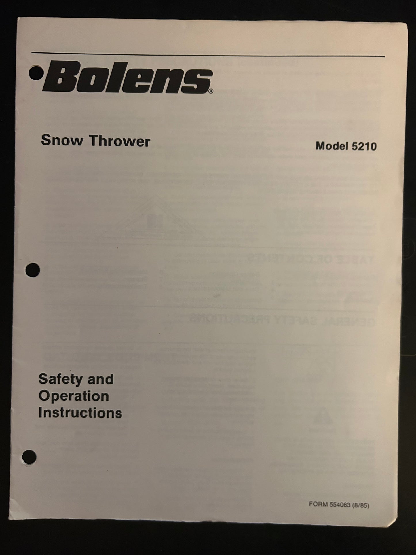 Bolens _ Snow Thrower model 5210 _ Parts List