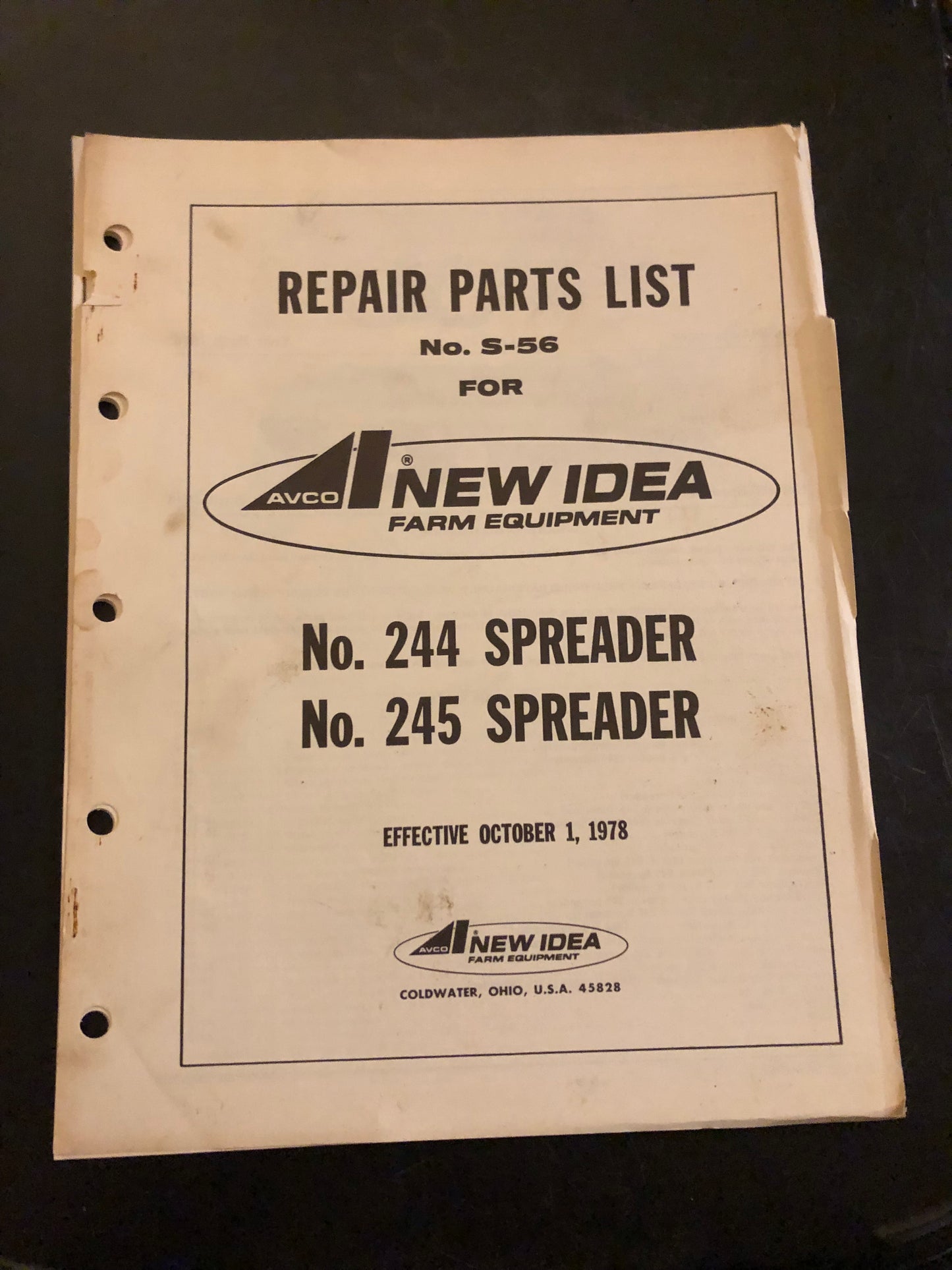 New Idea _ no 244 & 245 Spreader _ Repair Parts List