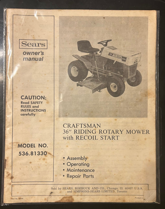 Sears _ Craftsman 36" Riding Mower w/ Recoil Start _ Owner’s Manual