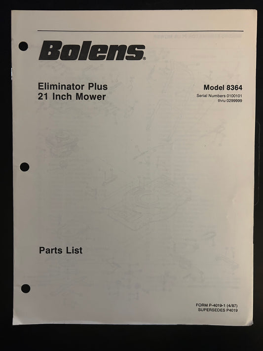 Bolens _ Eliminator Plus Mower 21” model 8364 _ Parts List