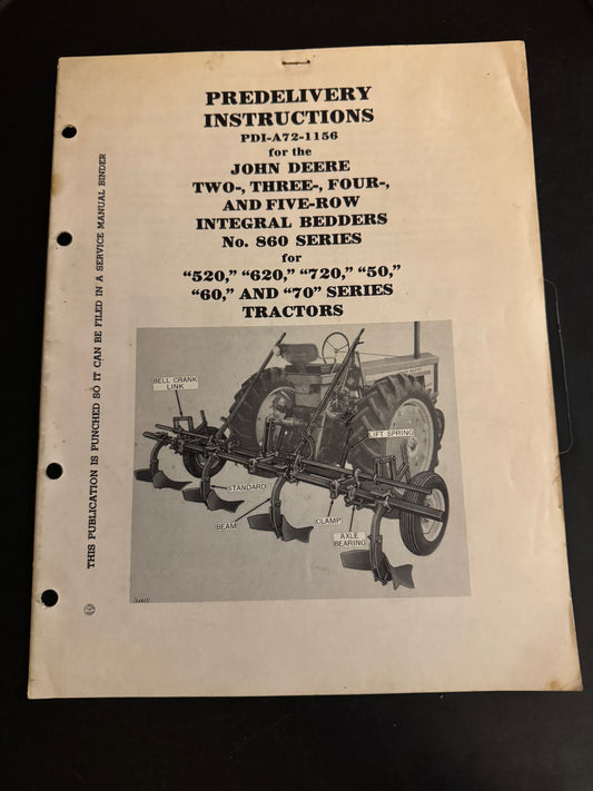 John Deere _ no 860 series Two, Three, Four & Five Row Integral Bedders _ PreDelivery Instructions PDI-A72-1165