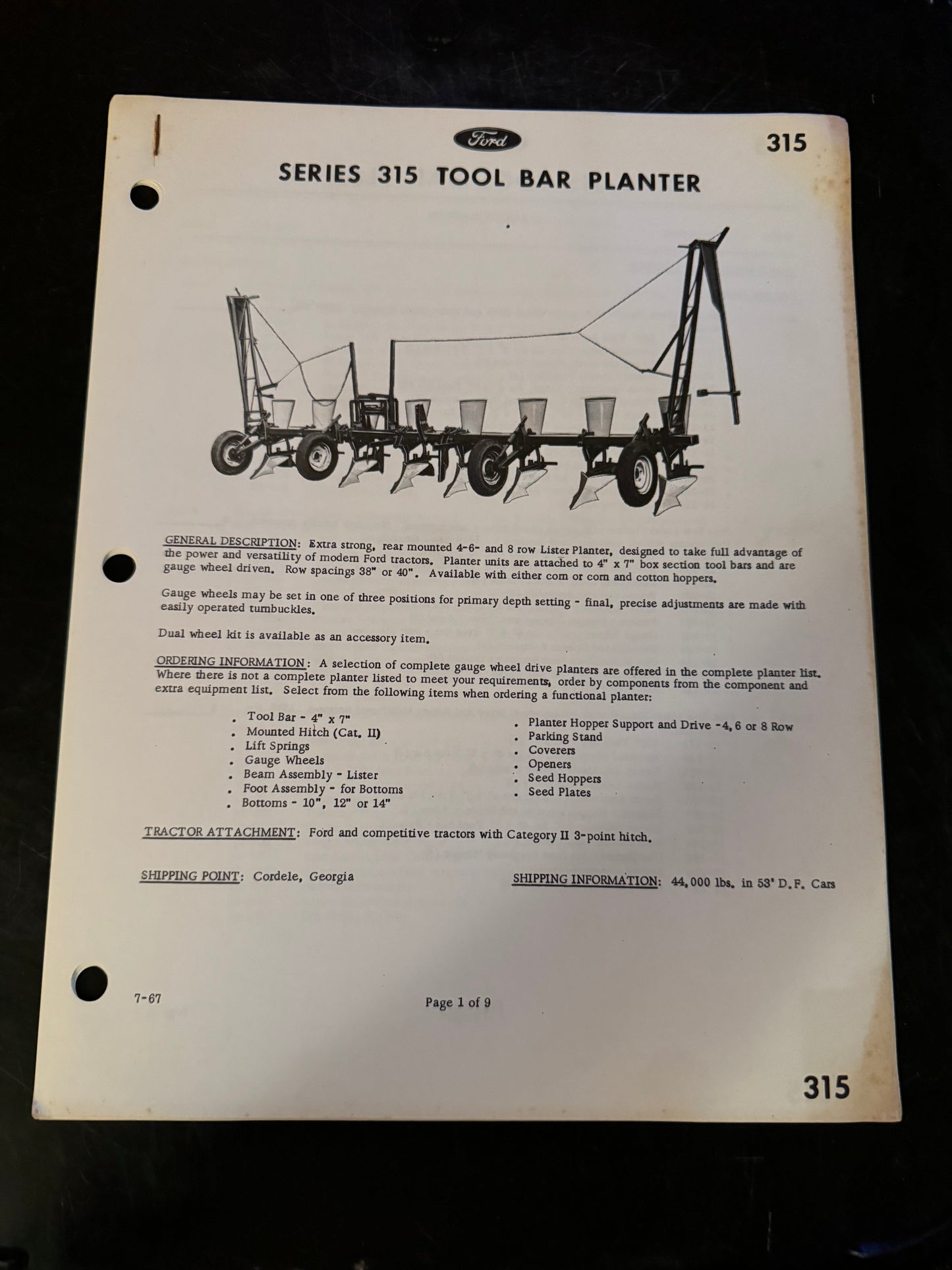 Ford _ Series 315 Tool Bar Planter