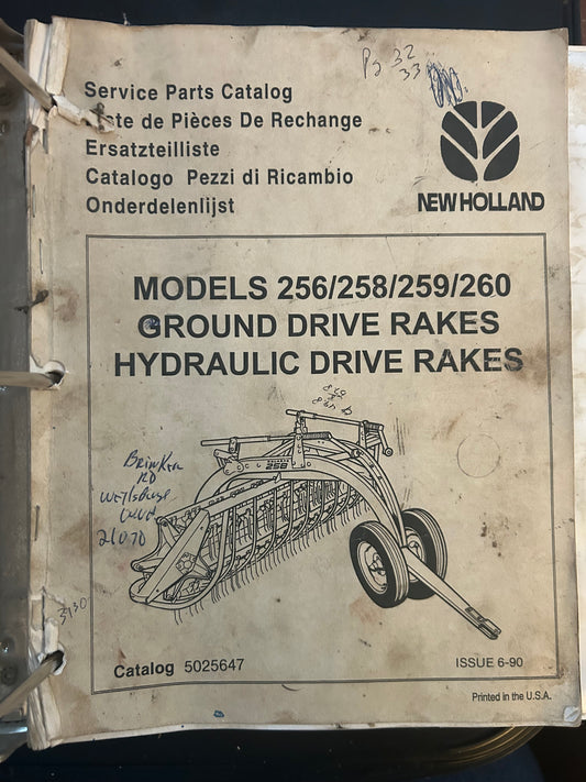 New Holland _ models 256, 258, 259 & 260 Ground Drive Rakes Hydraulic Drive Rake - Service Parts Catalog