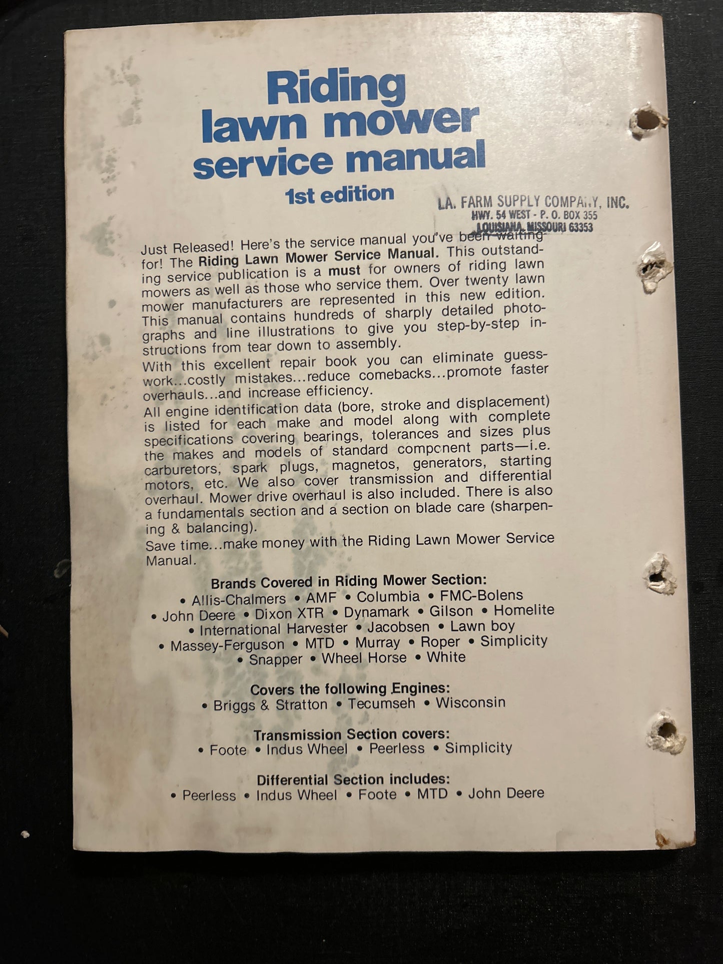 Riding Lawn Mower Service Manual _ 1st Edition