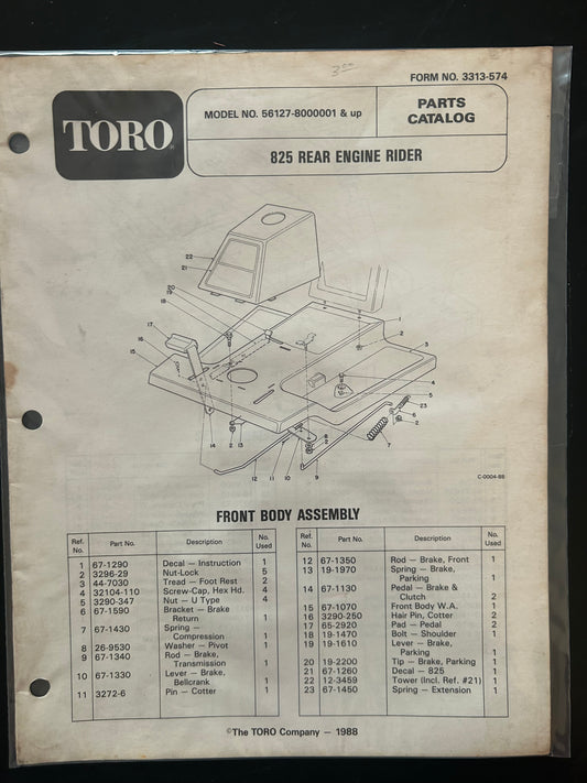 Toro _ 825 REAR ENGINE RIDER _ Parts Catalog