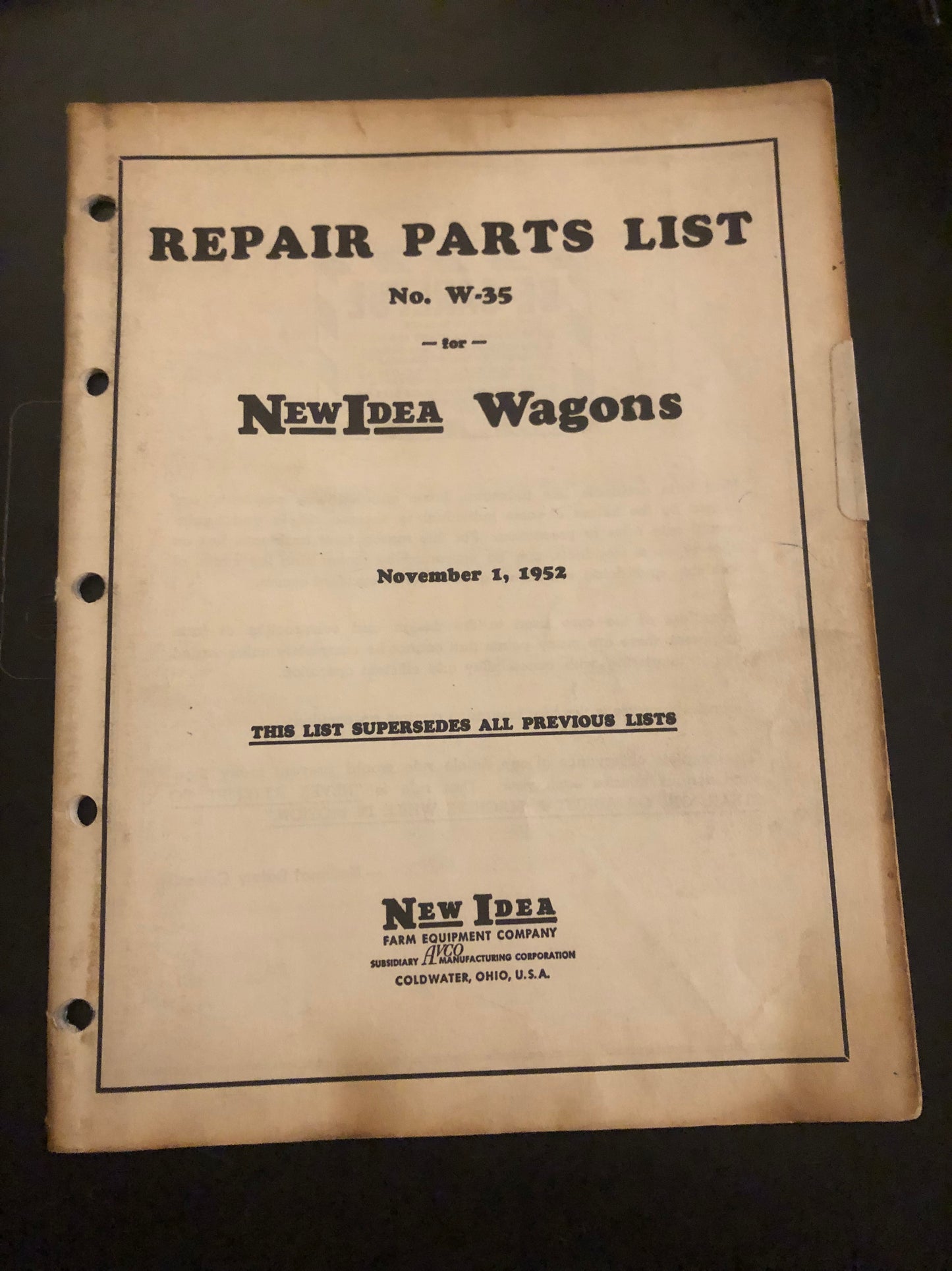 New Idea _ No. W-35 Wagons _ Repair Parts List