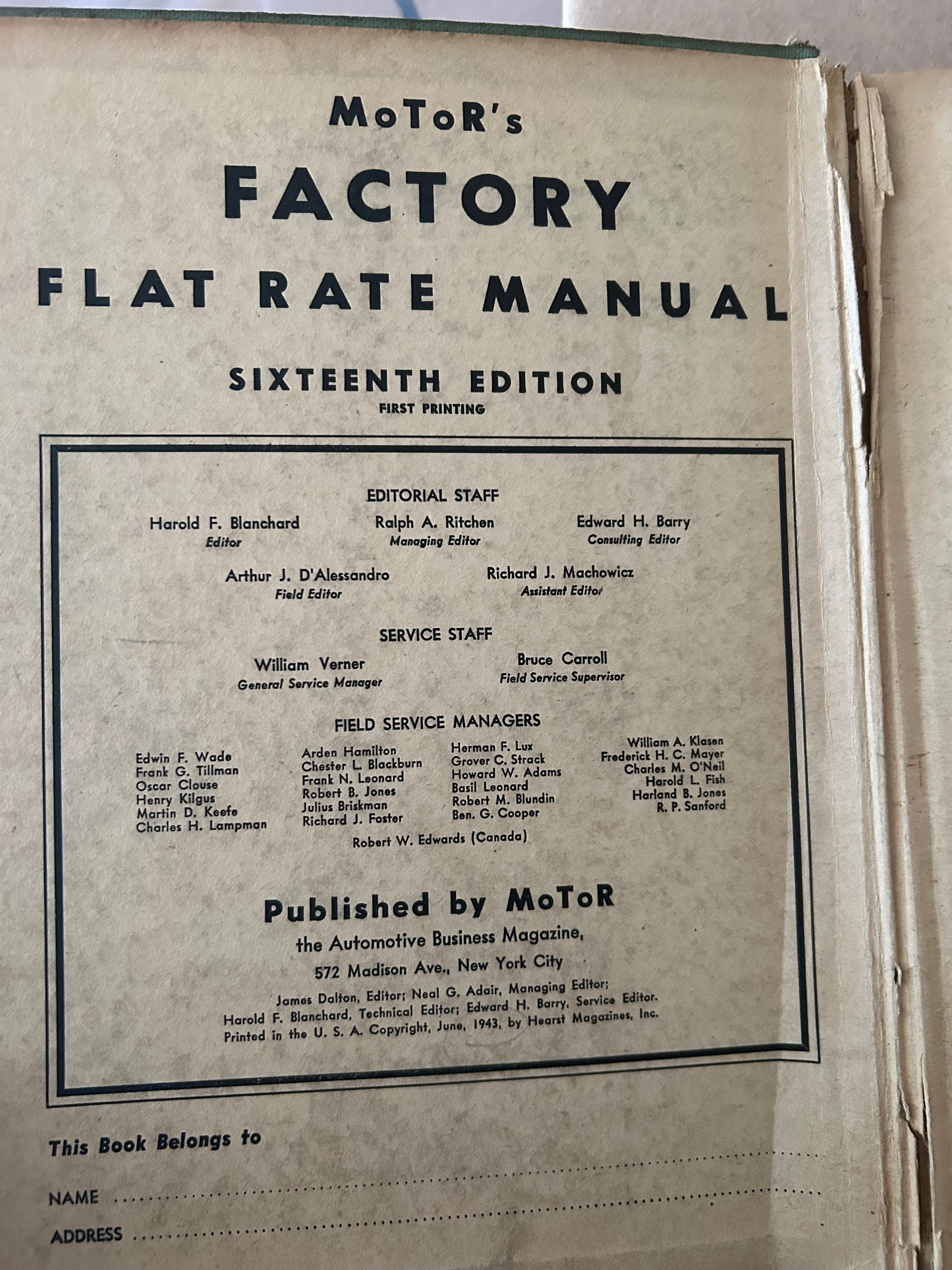 Motor Factory _ Sixteenth Edition Flat Rate & Shop Manual