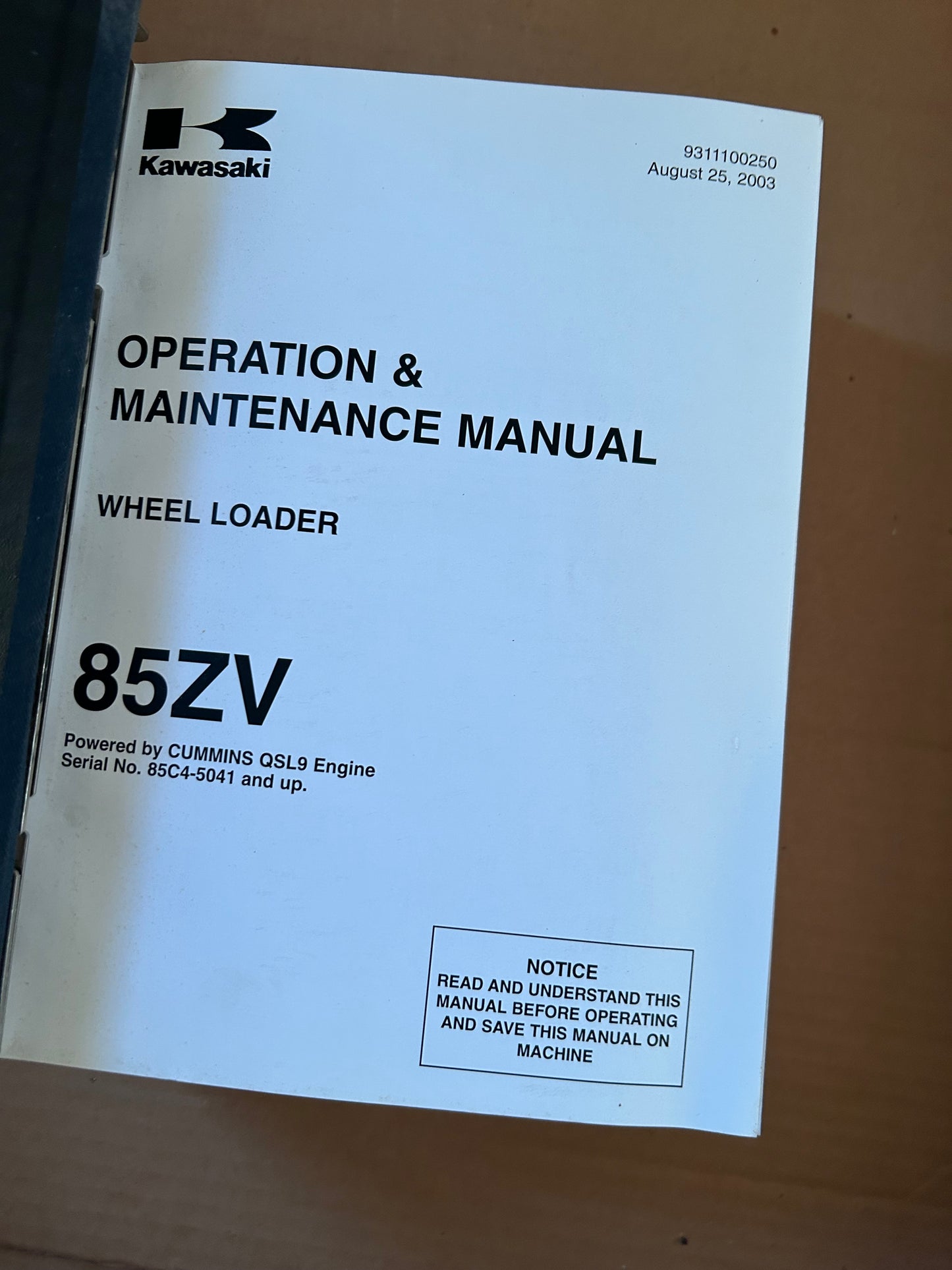 Kawasaki _ 85ZV Wheel Loader _ Binder