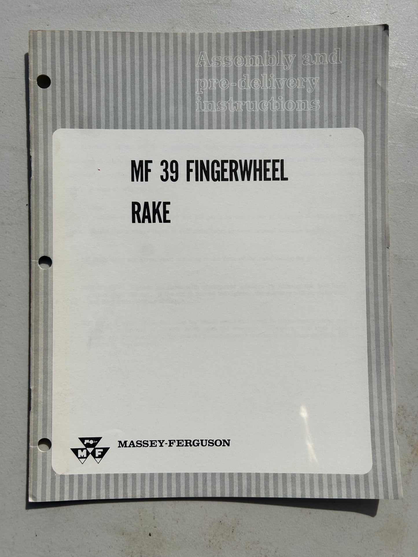 Massey Ferguson MF 39 Fingerwheel Rake _ Assembly & Pre-Delivery Instructions