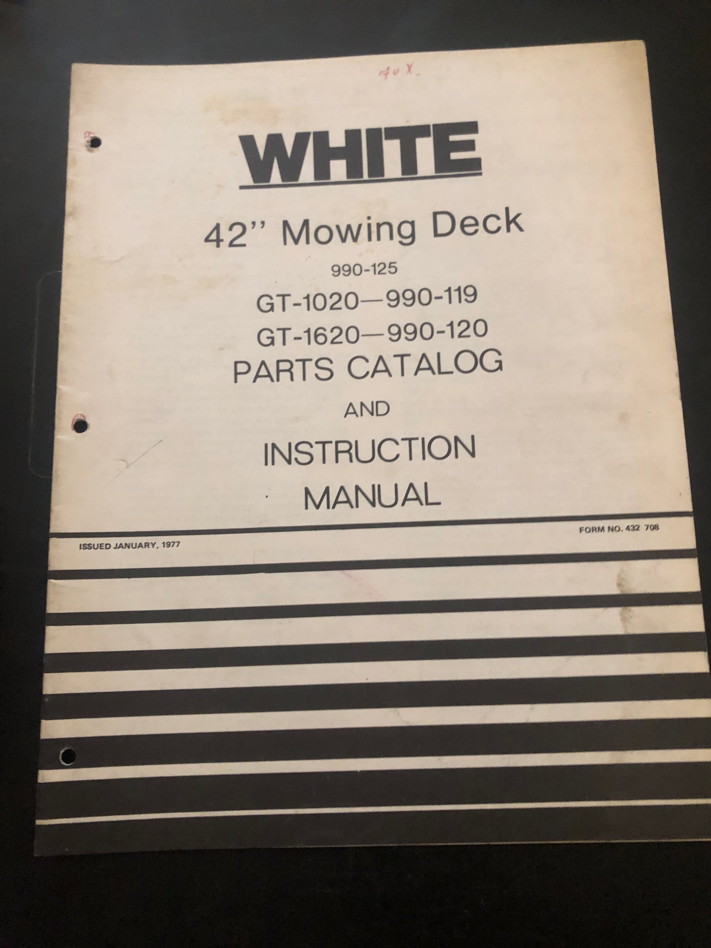 White _ 42” mower deck for GT-1020 & GT-1620 _ Parts Catalog & Instruction Manual