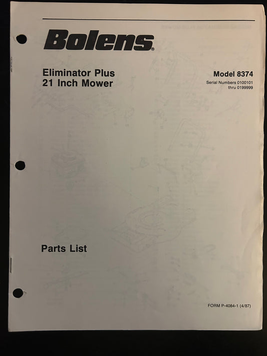 Bolens _ Eliminator Plus Mower 21” model 8374 _ Parts List