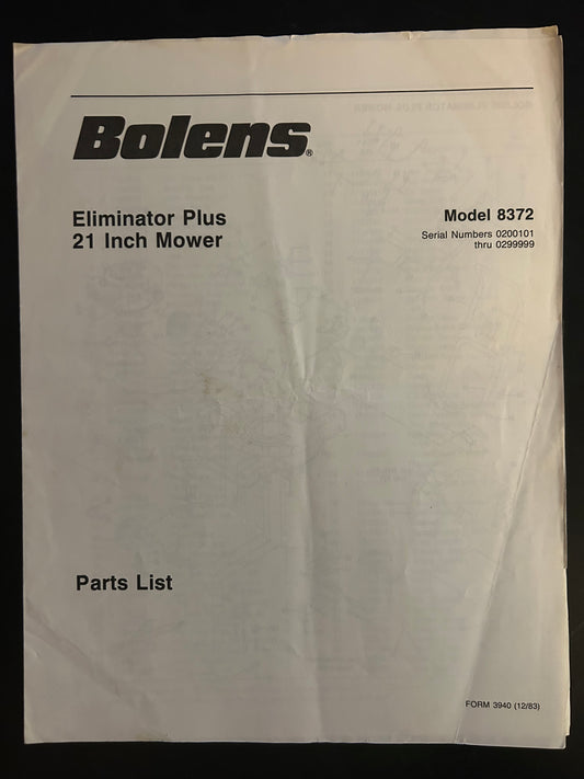 Bolens _ Eliminator Plus Mower 21” model 8372 _ Parts List