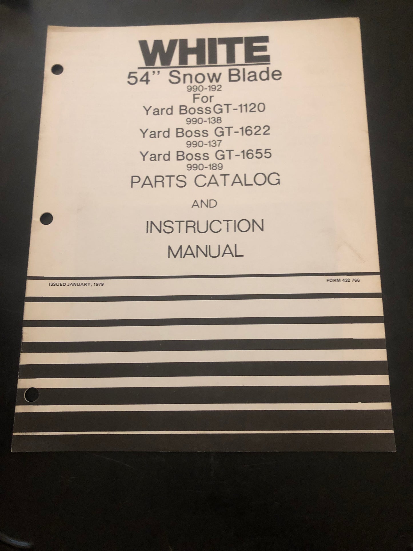 White _ 54” snow blade for Yard Boss GT-1120/1622/1655 _ Parts Catalog & Instruction Manual