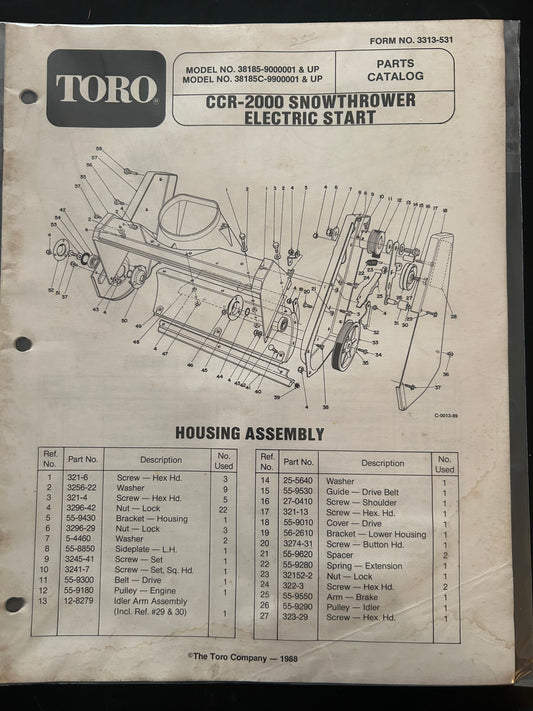 Toro _ CCR-2000 SNOWTHROWER ELECTRIC START _ Parts Catalog