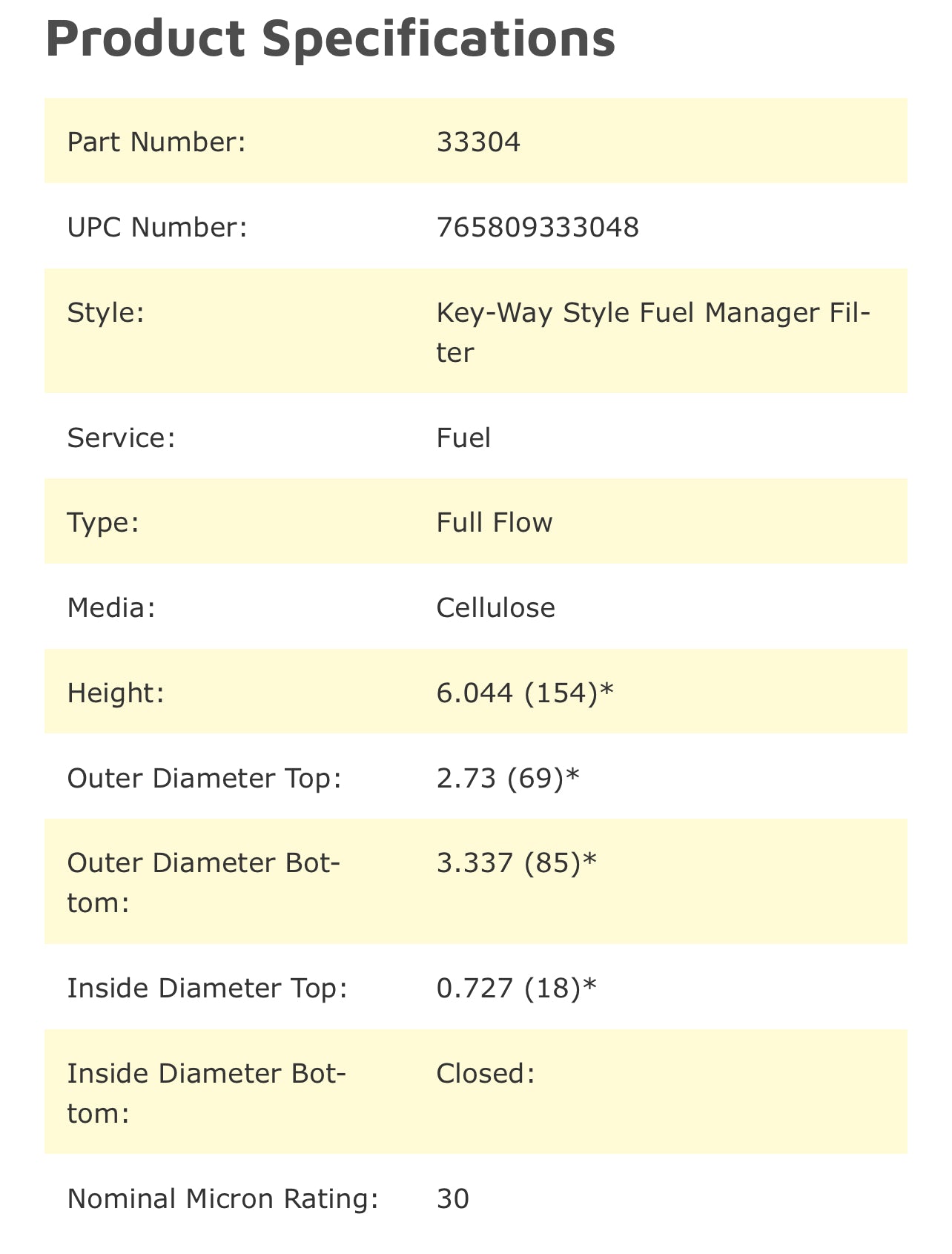 NAPA 3304 (Wix 533304) Key-Way Stule Fuel Manager Filter