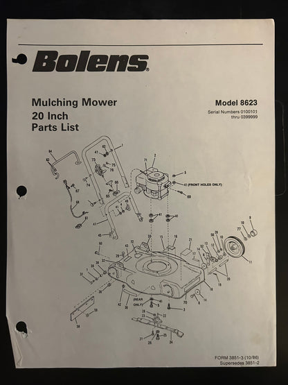 Bolens _ Mulching Mower 20” model 8623 _ Parts List